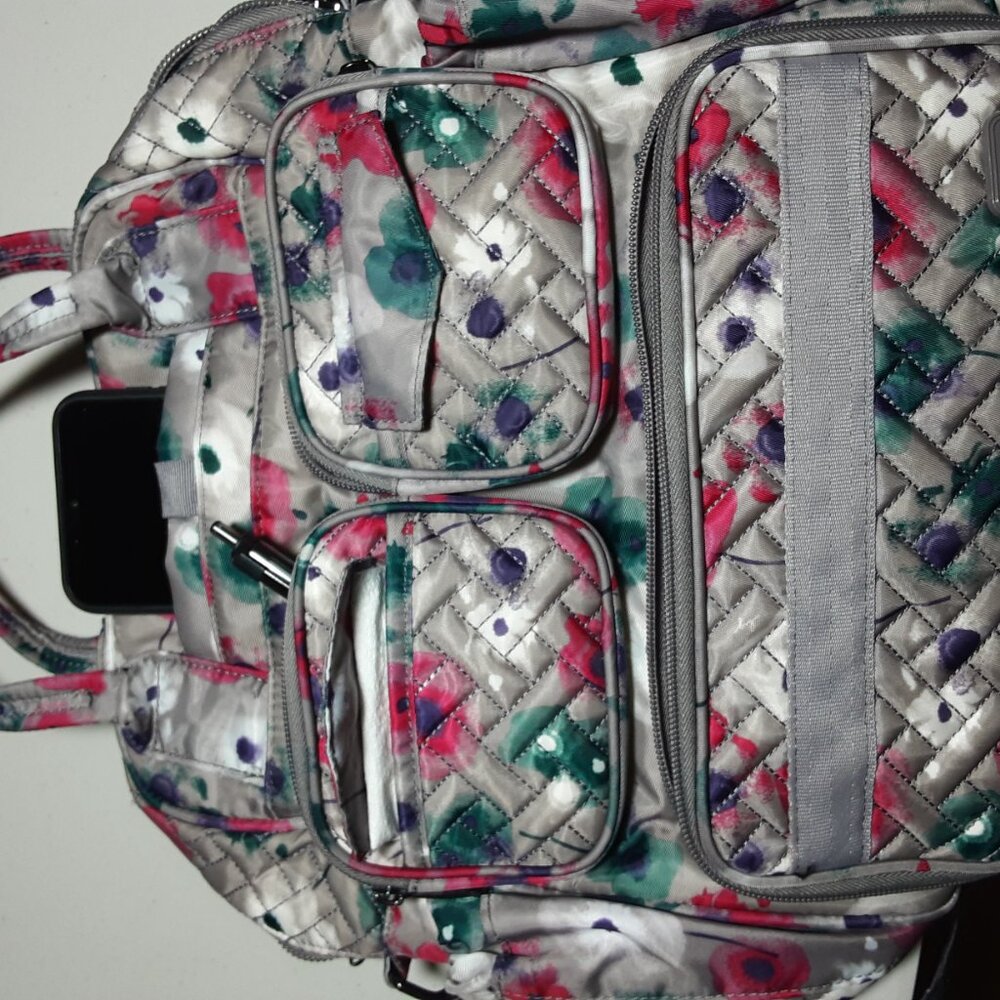 Lug Mini Puddle Jumper Travel Bag Tote Crossbody Gray Floral Pocket Storage - Picture 9 of 12